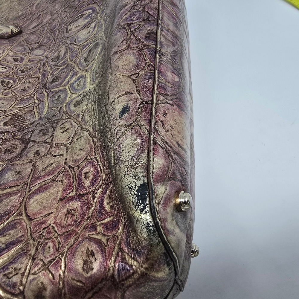 Brahmin Medium Asher Handbag Metallic Gold Purple Croc Tote Bag Purse READ - Picture 6 of 16